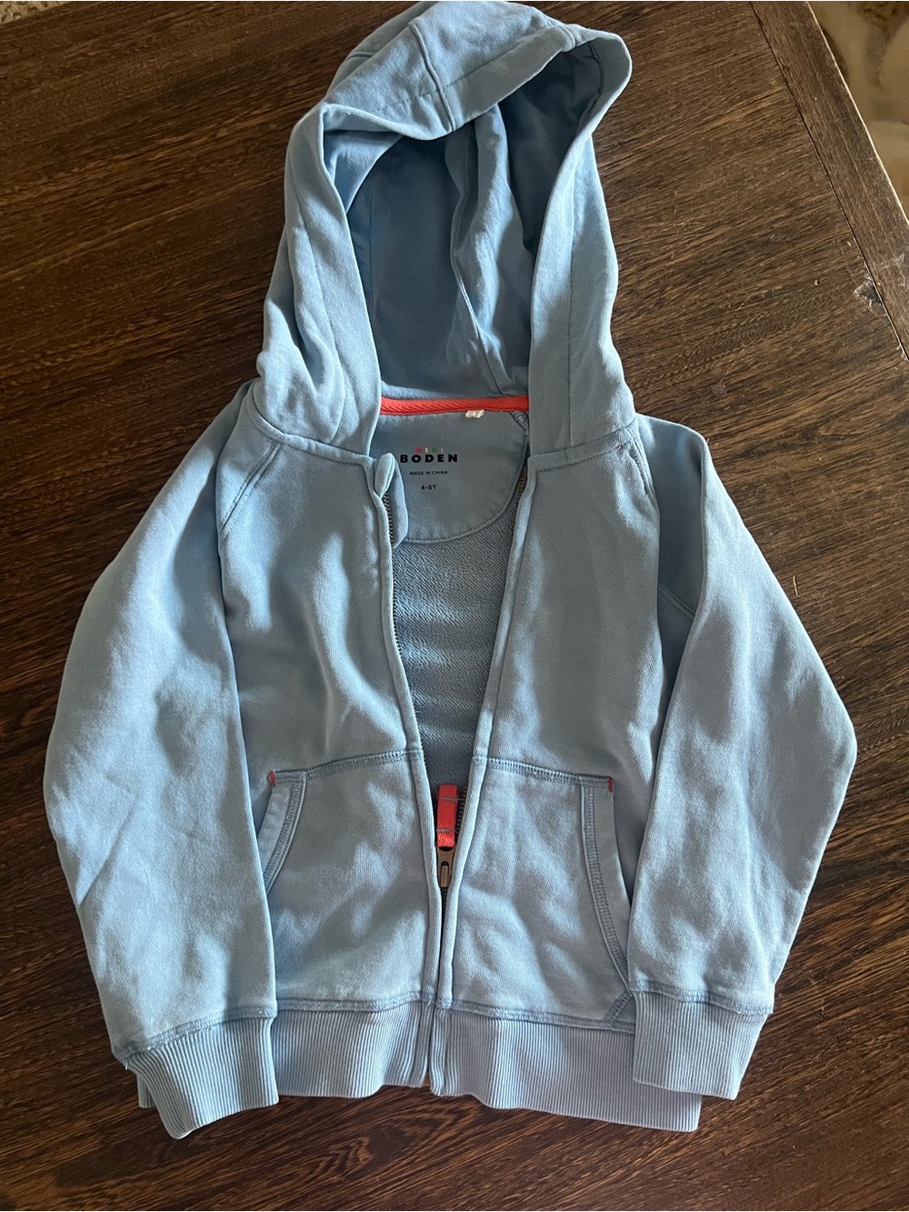 NEW Mini Boden Light Blue Kids Hoodie with Hood & Zip